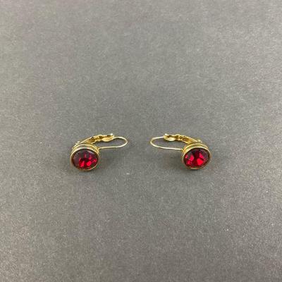 -122- SWAROVSKI | Swan Logo Gold Tone Red Stone Earrings | Marked