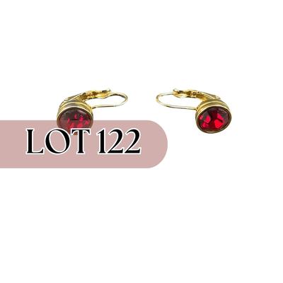 -122- SWAROVSKI | Swan Logo Gold Tone Red Stone Earrings | Marked