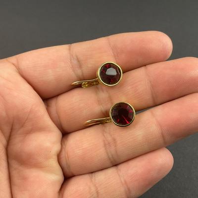 -122- SWAROVSKI | Swan Logo Gold Tone Red Stone Earrings | Marked