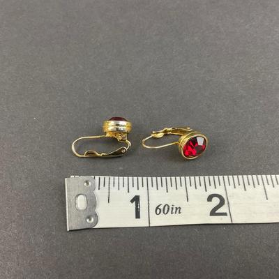 -122- SWAROVSKI | Swan Logo Gold Tone Red Stone Earrings | Marked