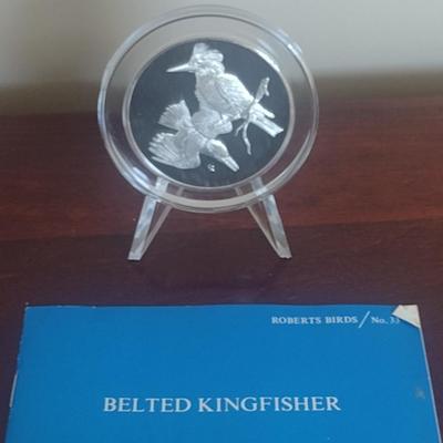 Franklin Mint Roberts Birds Sterling Silver Medal- Belted Kingfisher- Approx Weight 66 Grams