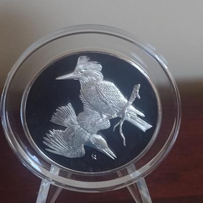 Franklin Mint Roberts Birds Sterling Silver Medal- Belted Kingfisher- Approx Weight 66 Grams