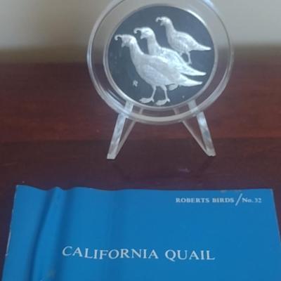 Franklin Mint Roberts Birds Sterling Silver Medal- California Quail- Approx Weight 66 Grams