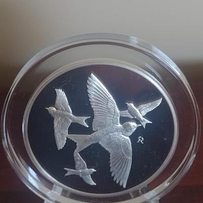 Franklin Mint Roberts Birds Sterling Silver Medal- Purple Martin- Approx Weight 66 Grams