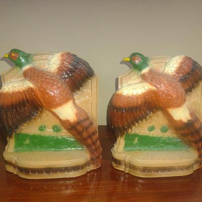 Vintage Pheasant Design Bookends- Possibly Chalkware- Approx 7" Tall