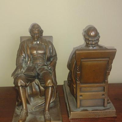 Antique Pair of Daniel C. French Bronze John Harvard Bookends