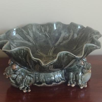 Porcelain Frog and Lily Bowl- Approx 10 1/4" in Diameter