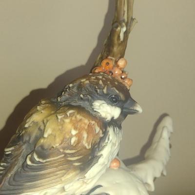 G. Armani 'Sparrow on Snow' Hand Painted Capodimonte Figurine- Approx 10 1/2" Tall