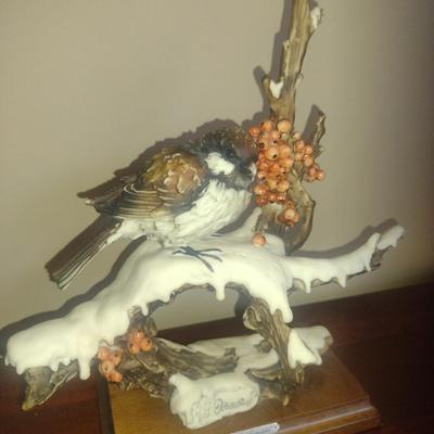 G. Armani 'Sparrow on Snow' Hand Painted Capodimonte Figurine- Approx 10 1/2" Tall