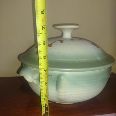Covered Pottery Baker/Vegetable Bowl- Signed by Artist- Approx 9" in Diameter