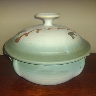Covered Pottery Baker/Vegetable Bowl- Signed by Artist- Approx 9" in Diameter