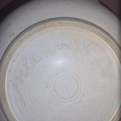 Covered Pottery Baker/Vegetable Bowl- Signed by Artist- Approx 9" in Diameter