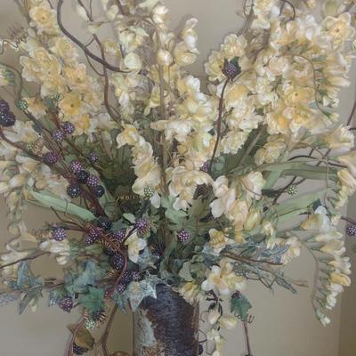 Artificial Flower Arrangement in Asian Pottery Vase- Approx 12" Tall