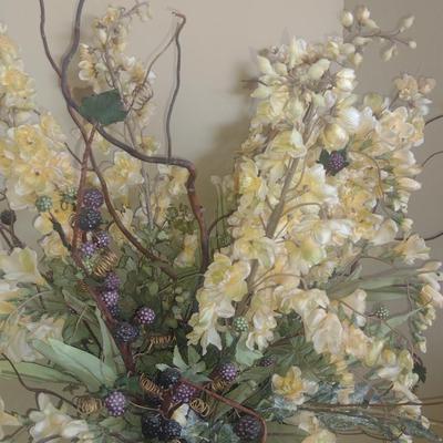 Artificial Flower Arrangement in Asian Pottery Vase- Approx 12" Tall