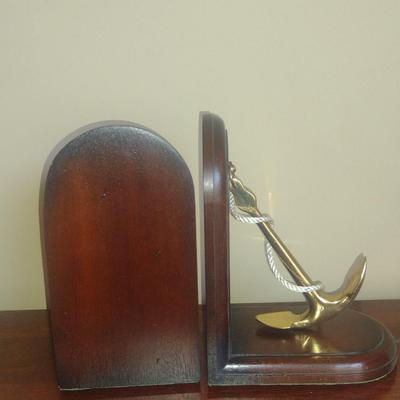 Pair of Jans of London Brass Anchor on Wood Bookends