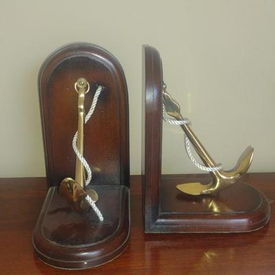 Pair of Jans of London Brass Anchor on Wood Bookends