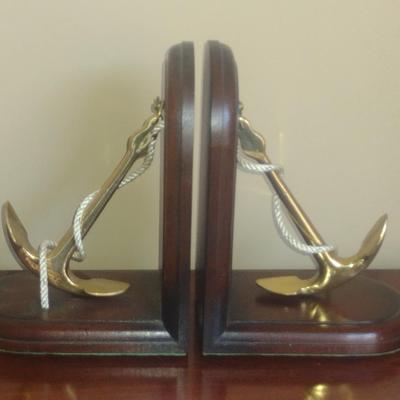 Pair of Jans of London Brass Anchor on Wood Bookends