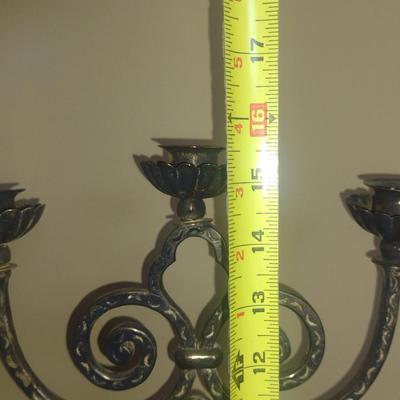 German Three Arm Metal Candelabra- Approx 15 1/2" Tall