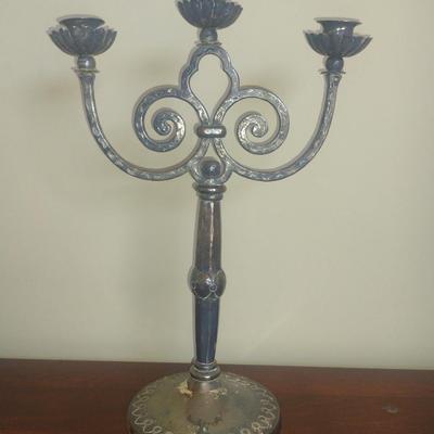 German Three Arm Metal Candelabra- Approx 15 1/2" Tall