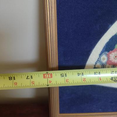 Framed Fan Design Needlepoint- Approx 16" x 11"