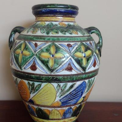 Painted Italian Pottery Vase- Approx 12" Tall