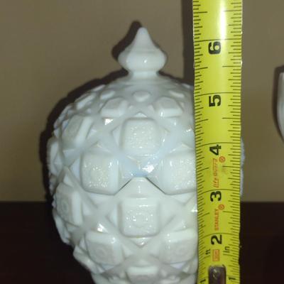Pair of Milk Glass Candy Dishes- One is Covered