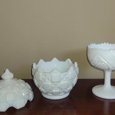 Pair of Milk Glass Candy Dishes- One is Covered