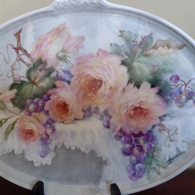 Hand Painted Oval Serving Tray- Approx 16 1/2" x 12"
