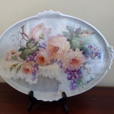 Hand Painted Oval Serving Tray- Approx 16 1/2" x 12"