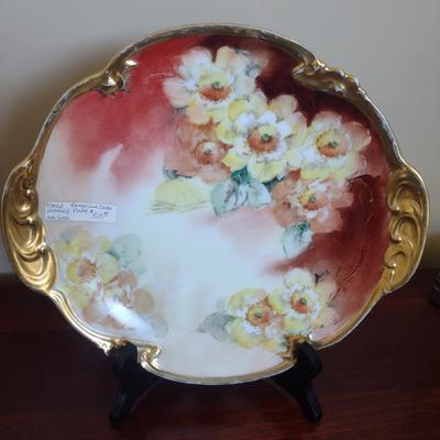 D&Co France Hand Painted Porcelain Cake Plate- Approx 9 1/2" in Diameter