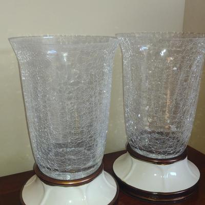 Set of Three Mikasa Crackle Glass Hurricane Candle Holders
