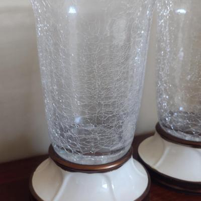 Set of Three Mikasa Crackle Glass Hurricane Candle Holders