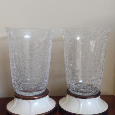 Set of Three Mikasa Crackle Glass Hurricane Candle Holders