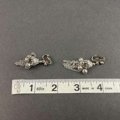 -129- JEWELRY | One Monet Marked Silver Tone Necklace & One Silver Tone Clip Earrings