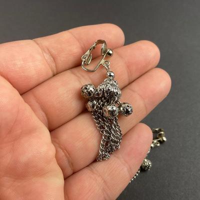 -129- JEWELRY | One Monet Marked Silver Tone Necklace & One Silver Tone Clip Earrings