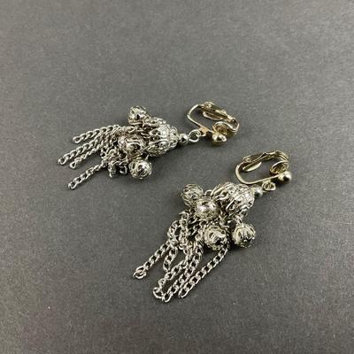 -129- JEWELRY | One Monet Marked Silver Tone Necklace & One Silver Tone Clip Earrings
