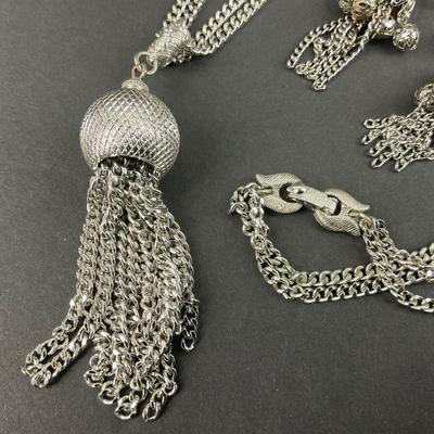 -129- JEWELRY | One Monet Marked Silver Tone Necklace & One Silver Tone Clip Earrings