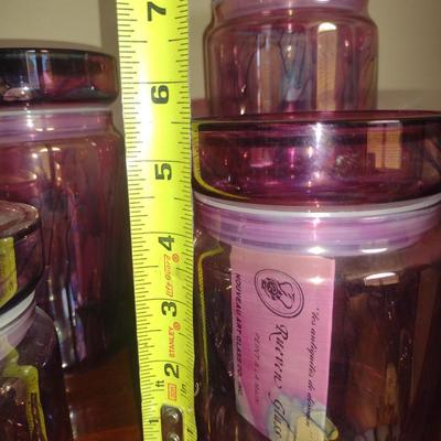 Nouveau Art Glass Co. Rueven Glass Hand Painted Graduated Canister Set- Four Piece
