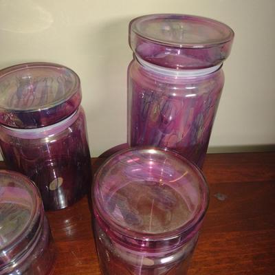 Nouveau Art Glass Co. Rueven Glass Hand Painted Graduated Canister Set- Four Piece