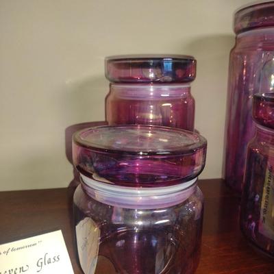 Nouveau Art Glass Co. Rueven Glass Hand Painted Graduated Canister Set- Four Piece
