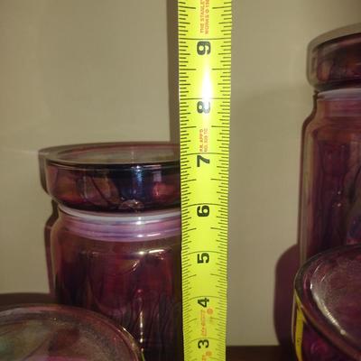 Nouveau Art Glass Co. Rueven Glass Hand Painted Graduated Canister Set- Four Piece