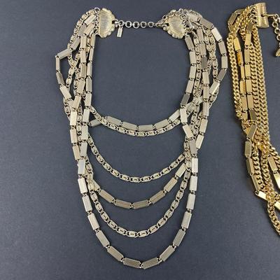 -131- MONET | Gold Tone Multi Strand Chunky Necklaces | Marked