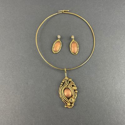 -134- COPPER | Unmarked Unique Necklace & Earrings Set