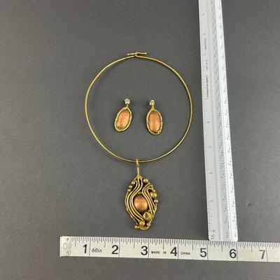 -134- COPPER | Unmarked Unique Necklace & Earrings Set
