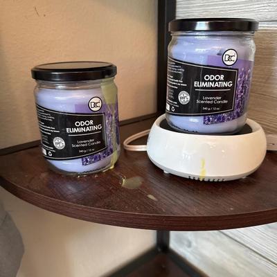 Corner shelf with candles and Bella meat slicer