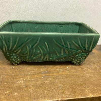 Vintage Green Mid Century McCoy Rectangular Footed Planter