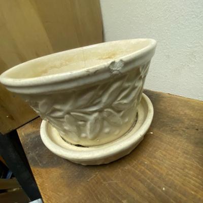 Pair of VIntage McCoy Hobnail Planters with Leaves and Berries Design