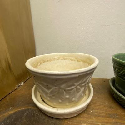 Pair of VIntage McCoy Hobnail Planters with Leaves and Berries Design