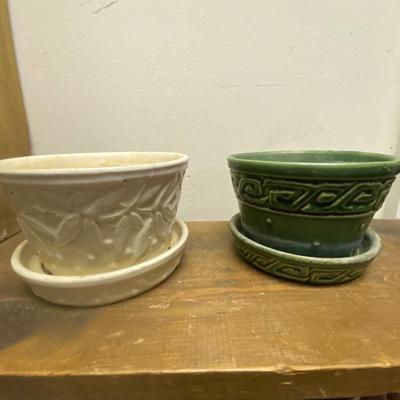 Pair of VIntage McCoy Hobnail Planters with Leaves and Berries Design