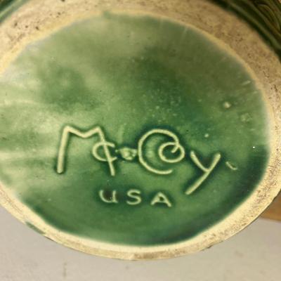 Pair of VIntage McCoy Hobnail Planters with Leaves and Berries Design